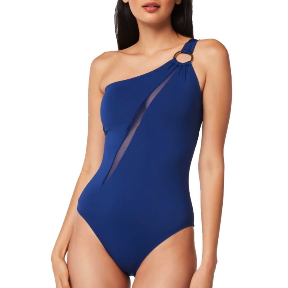 NWT BLEU BY ROD BEATTIE Ring Me Up Asymetrican Shoulder One Piece Swimsuit 10